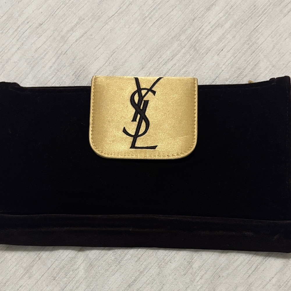 Yves Saint Laurent Black Velvet Clutch with Gold Accent